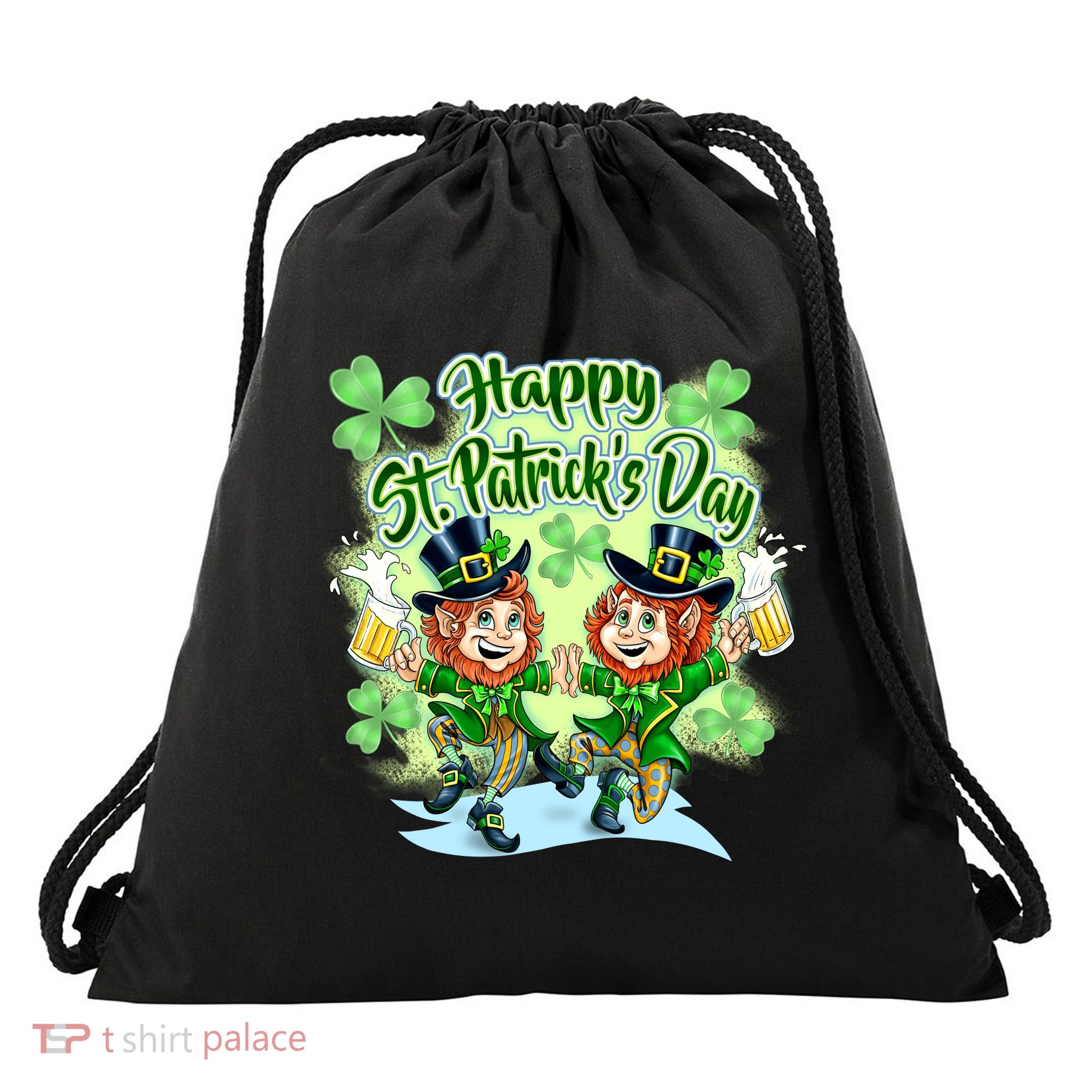 Dancing Happy St. Patrick's Day Leprechauns Drawstring Bag