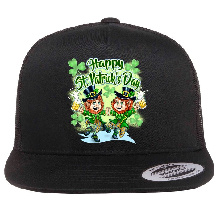 Dancing Happy St. Patrick's Day Leprechauns Flat Bill Trucker Hat