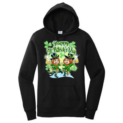 Dancing Happy St. Patrick's Day Leprechauns Women's Pullover Hoodie