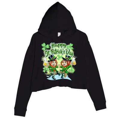 Dancing Happy St. Patrick's Day Leprechauns Crop Fleece Hoodie