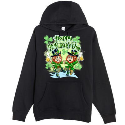 Dancing Happy St. Patrick's Day Leprechauns Premium Pullover Hoodie