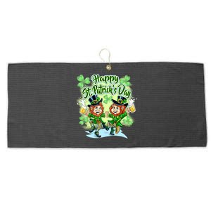 Dancing Happy St. Patrick's Day Leprechauns Large Microfiber Waffle Golf Towel