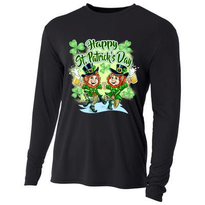 Dancing Happy St. Patrick's Day Leprechauns Cooling Performance Long Sleeve Crew