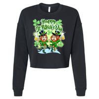 Dancing Happy St. Patrick's Day Leprechauns Cropped Pullover Crew