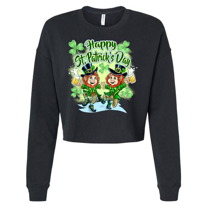 Dancing Happy St. Patrick's Day Leprechauns Cropped Pullover Crew