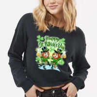 Dancing Happy St. Patrick's Day Leprechauns Cropped Pullover Crew