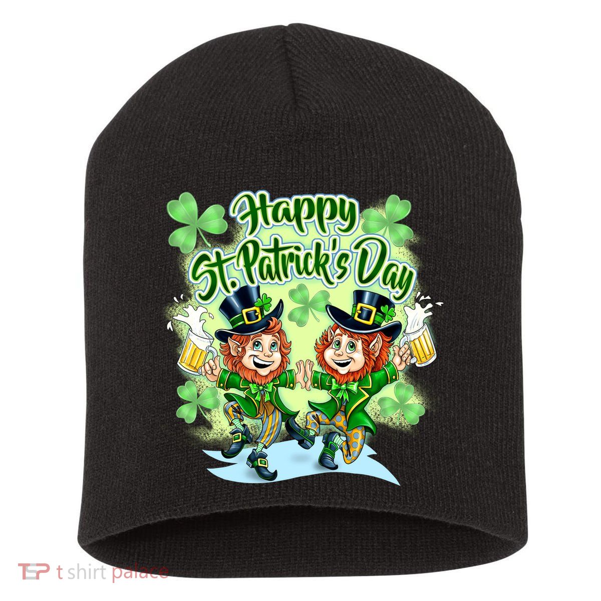 Dancing Happy St. Patrick's Day Leprechauns Short Acrylic Beanie