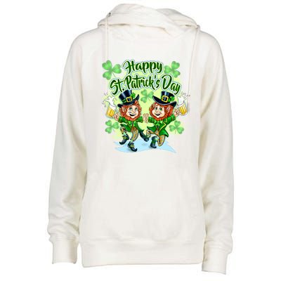 Dancing Happy St. Patrick's Day Leprechauns Womens Funnel Neck Pullover Hood