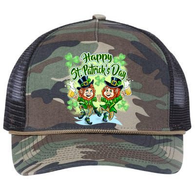 Dancing Happy St. Patrick's Day Leprechauns Retro Rope Trucker Hat Cap