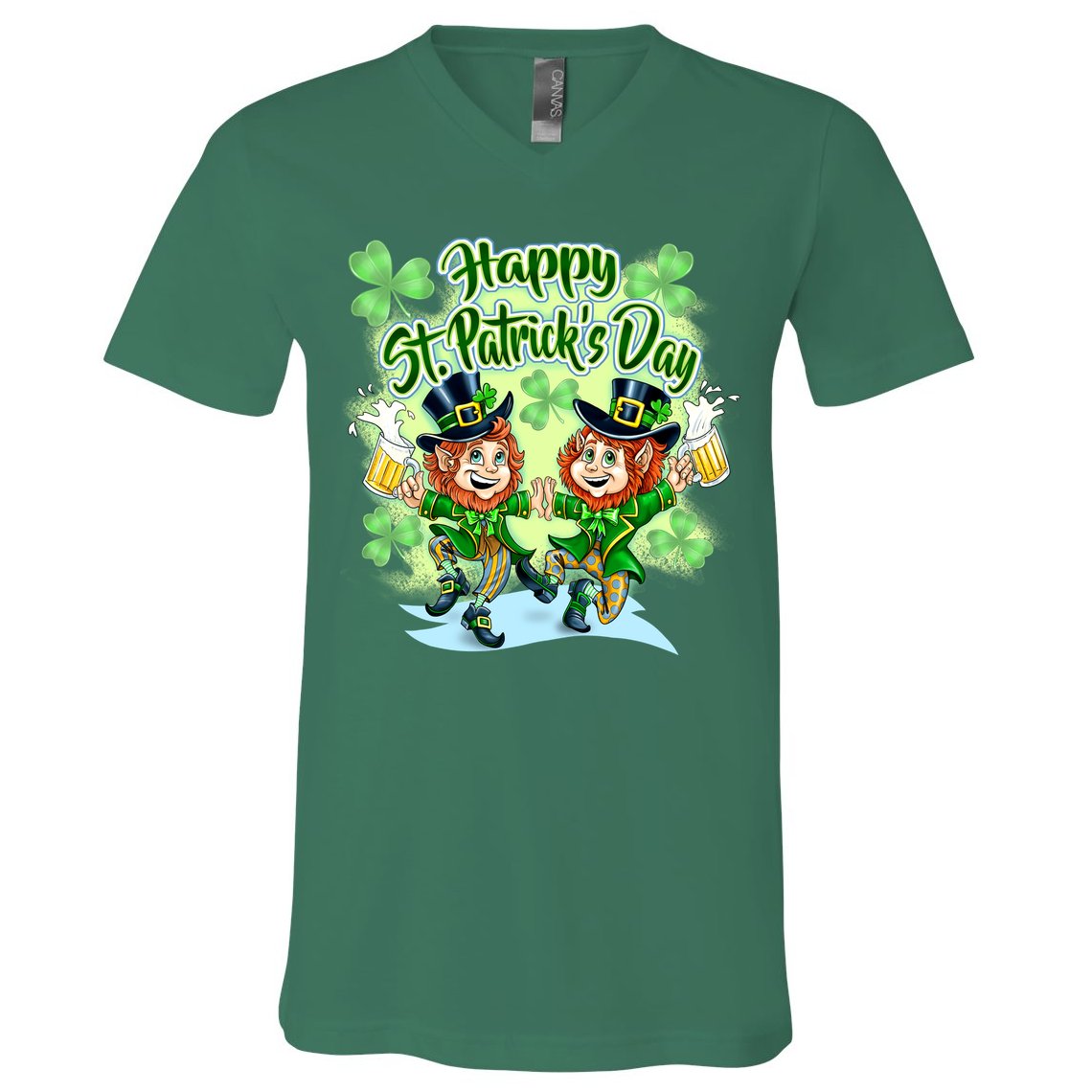 Dancing Happy St. Patrick's Day Leprechauns V-Neck T-Shirt
