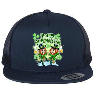 Dancing Happy St. Patrick's Day Leprechauns Flat Bill Trucker Hat