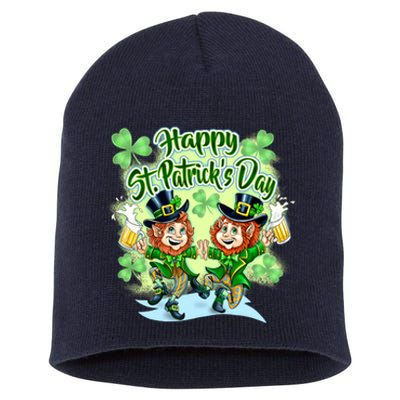 Dancing Happy St. Patrick's Day Leprechauns Short Acrylic Beanie