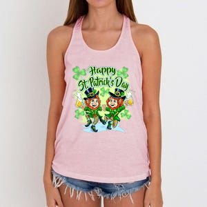 Dancing Happy St. Patrick's Day Leprechauns Women's Knotted Racerback Tank