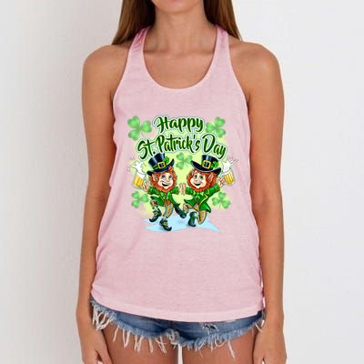 Dancing Happy St. Patrick's Day Leprechauns Women's Knotted Racerback Tank