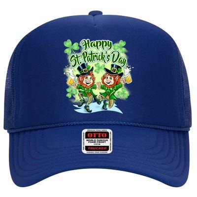 Dancing Happy St. Patrick's Day Leprechauns High Crown Mesh Back Trucker Hat