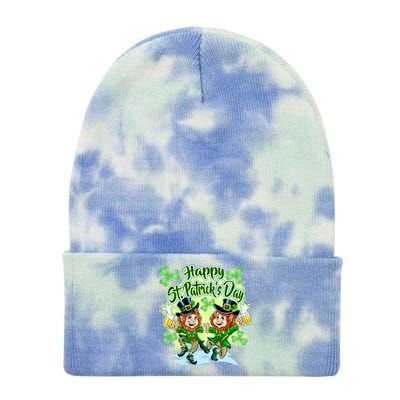 Dancing Happy St. Patrick's Day Leprechauns Tie Dye 12in Knit Beanie