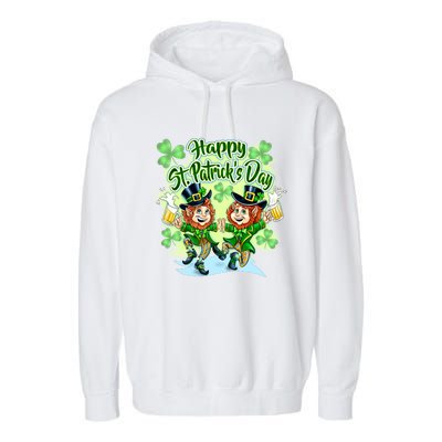 Dancing Happy St. Patrick's Day Leprechauns Garment-Dyed Fleece Hoodie