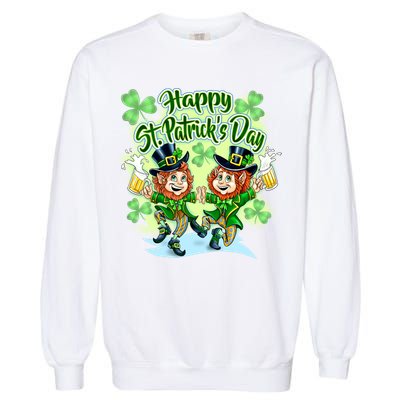 Dancing Happy St. Patrick's Day Leprechauns Garment-Dyed Sweatshirt