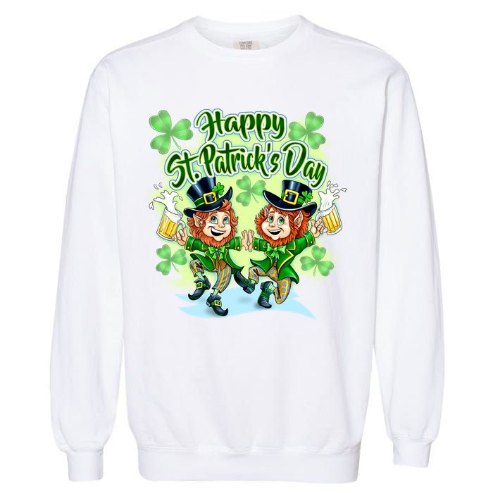 Dancing Happy St. Patrick's Day Leprechauns Garment-Dyed Sweatshirt