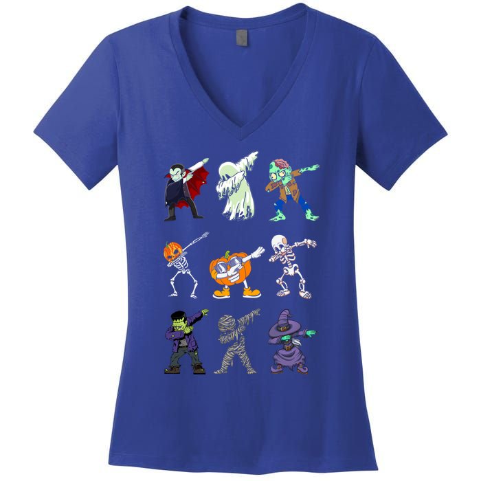 Dabbing Halloween Skeleton Zombie Scary Pumpkin Mummy Gift Women's V-Neck T-Shirt