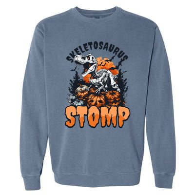 Dinosaur Halloween Skeletosaurus Stomp Great Gift Garment-Dyed Sweatshirt