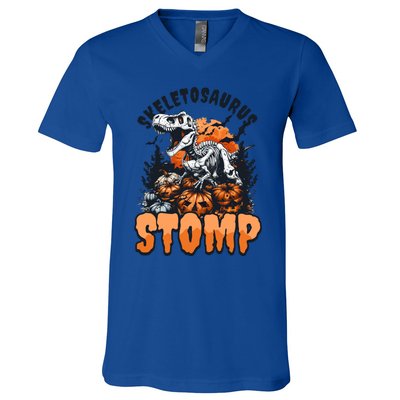 Dinosaur Halloween Skeletosaurus Stomp Great Gift V-Neck T-Shirt