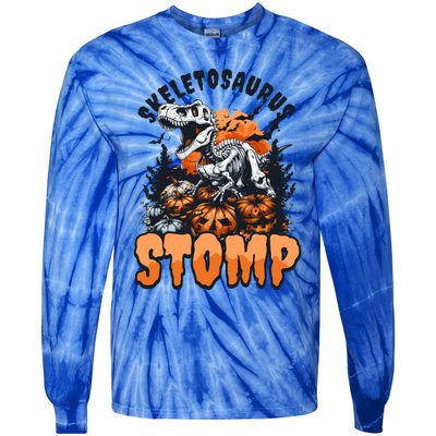 Dinosaur Halloween Skeletosaurus Stomp Great Gift Tie-Dye Long Sleeve Shirt