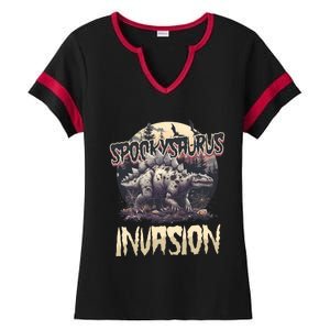 Dinosaur Halloween Spookysaurus Invasion Funny Gift Ladies Halftime Notch Neck Tee