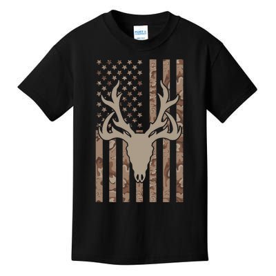 Deer Hunting Skull American Camo USA Flag Whitetail Hunting Kids T-Shirt