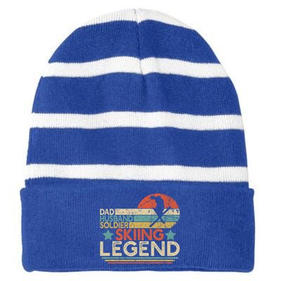 Dad Husband Soldier Skiing Legend Military Ski Lover And Skier Gift Striped Beanie with Solid Band