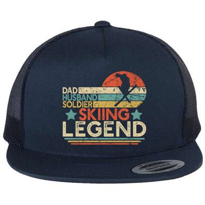 Dad Husband Soldier Skiing Legend Military Ski Lover And Skier Gift Flat Bill Trucker Hat