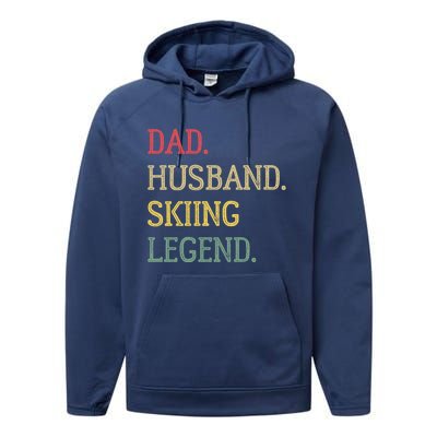 Dad Husband Skiing Legend Vintage Skiing Dad Gift Performance Fleece Hoodie