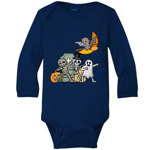 Dabbing Halloween Skeleton Zombie Scary Pumpkin Mummy Gift Baby Long Sleeve Bodysuit