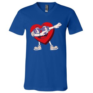 Dabbing Heart Sunglasses Funny Valentines Day Gift V-Neck T-Shirt