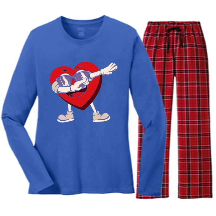 Dabbing Heart Sunglasses Funny Valentines Day Gift Women's Long Sleeve Flannel Pajama Set 