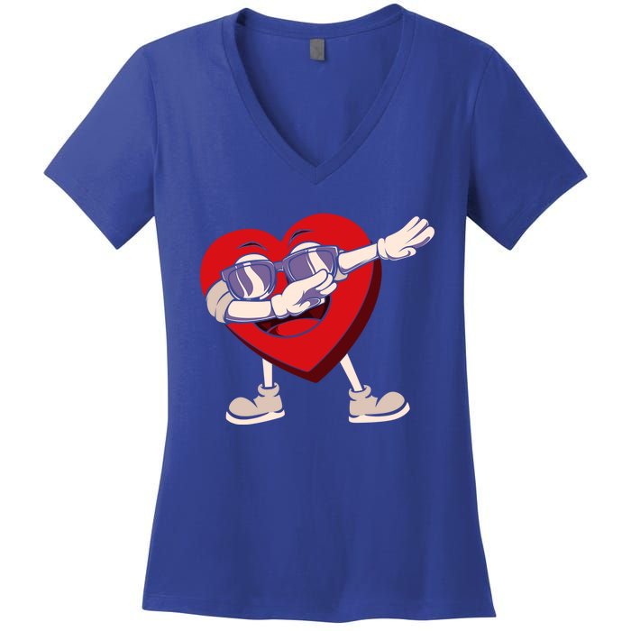 Dabbing Heart Sunglasses Funny Valentines Day Gift Women's V-Neck T-Shirt