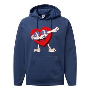 Dabbing Heart Sunglasses Funny Valentines Day Gift Performance Fleece Hoodie