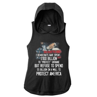 Democrats Have Spent $100 Billion To Protect Ukraine Ladies PosiCharge Tri-Blend Wicking Draft Hoodie Tank