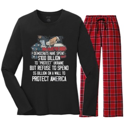 Democrats Have Spent $100 Billion To Protect Ukraine Women's Long Sleeve Flannel Pajama Set 