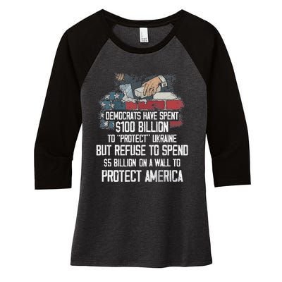 Democrats Have Spent $100 Billion To Protect Ukraine Women's Tri-Blend 3/4-Sleeve Raglan Shirt