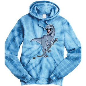 Dinosaur Hockey Stick Puck Goal Goalie Trex Trex Player Tie Dye Hoodie