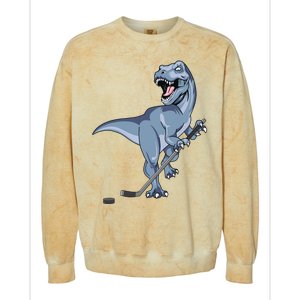 Dinosaur Hockey Stick Puck Goal Goalie Trex Trex Player Colorblast Crewneck Sweatshirt