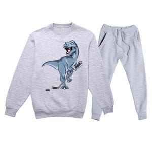 Dinosaur Hockey Stick Puck Goal Goalie Trex Trex Player Premium Crewneck Sweatsuit Set