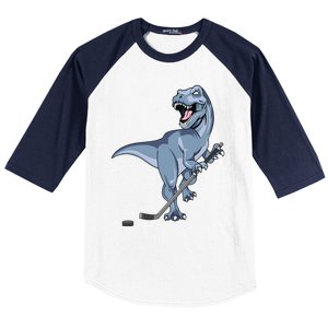 Dinosaur Hockey Stick Puck Goal Goalie Trex Trex Player Baseball Sleeve Shirt