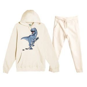 Dinosaur Hockey Stick Puck Goal Goalie Trex Trex Player Premium Hooded Sweatsuit Set