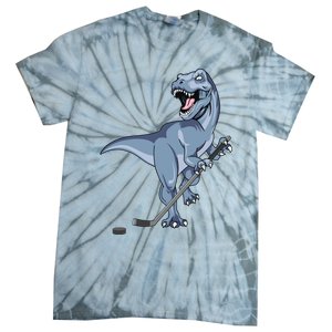 Dinosaur Hockey Stick Puck Goal Goalie Trex Trex Player Tie-Dye T-Shirt