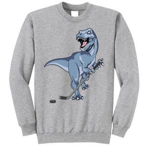 Dinosaur Hockey Stick Puck Goal Goalie Trex Trex Player Tall Sweatshirt