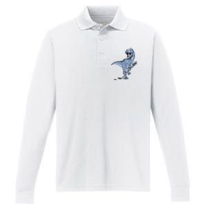 Dinosaur Hockey Stick Puck Goal Goalie Trex Trex Player Performance Long Sleeve Polo