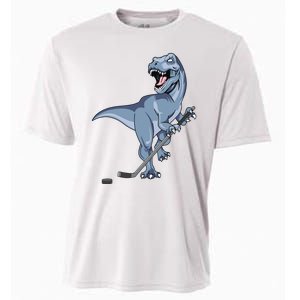 Dinosaur Hockey Stick Puck Goal Goalie Trex Trex Player Cooling Performance Crew T-Shirt