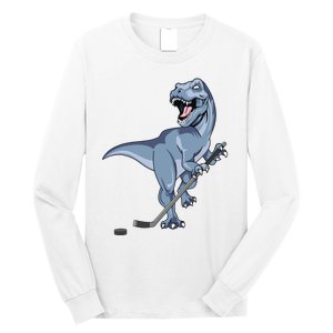 Dinosaur Hockey Stick Puck Goal Goalie Trex Trex Player Long Sleeve Shirt